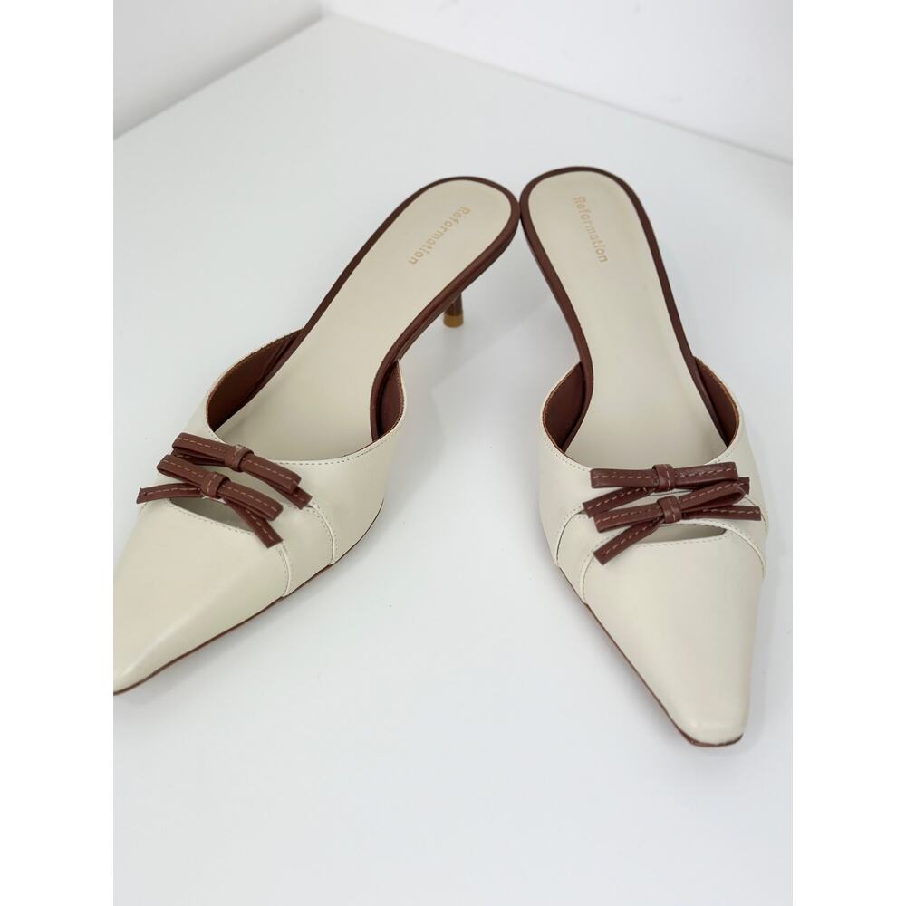 Reformation Nelson Heeled Mule Cream Leather Pointed Toe Kitten Heel US 8 - Picture 16 of 16
